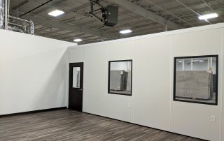 Modular Showroom Uses Existing Lighting & Sprinklers White Modular Showroom with Existing Lighting & Sprinklers